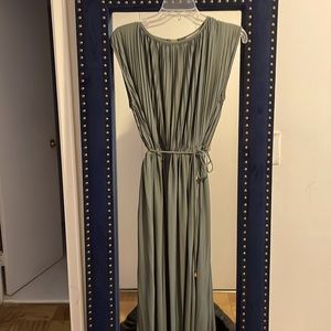 Metallic green/gray H&M pleated dress with gold detailing